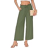VUTRU Womens Wide Leg Casual Pants Summer High Waisted Elastic Flowy Loose Travel Lounge Linen Trousers with Pockets