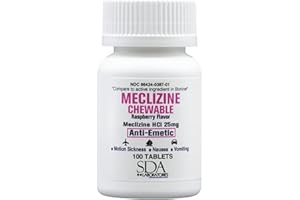 SDA LABORATORIES Meclizine Chewable Tablets, 25mg – Anti-Emetic, Raspberry Flavor – Motion Sickness & Vertigo Relief for Nausea, Dizziness, and Vomiting, 100 Count (1 Pack)