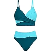 Girls Swimsuits Bikini Color Block Criss Cross V Neck Cute Swim Two Piece Bathing Suits