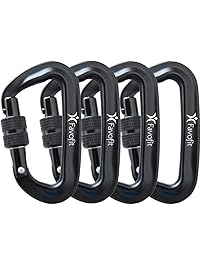 Favofit 12KN/25KN Heavy Duty Aluminium Carabiners (Weight Limit at 2697 lbs Each or 5620 lbs Each), Screwgate Locking Carabiner Clips for Hammock,Camping, Outdoor, Keychain etc, Black, 4 Pack