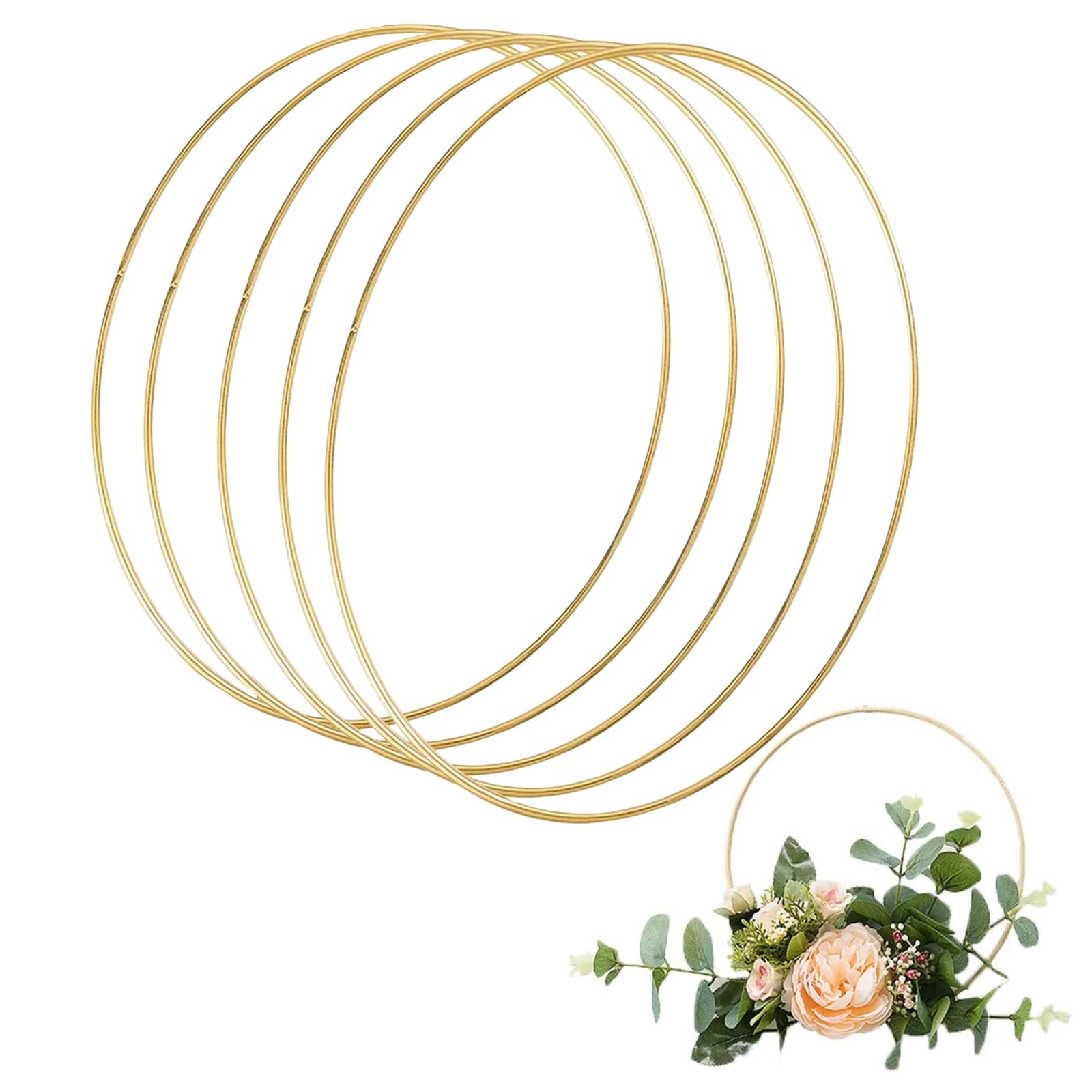 5 Pack Gold Metal Rings 6 Inch Hoops Macrame Rings Metal Rings Hoops for Craft Beautiful Metal Floral Hoop Wreath Dream Catcher Hoops Durable Wedding Wreath Ring for DIY Home Crafts & Decoration