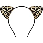 QDTK Halloween Leopard Cat Ears Headbands Glitter Gold Cheetah Ears Hair Bands Animal Ear Headpiece Leopard Print Hair Accessories for Women Girls Halloween Party Supplies