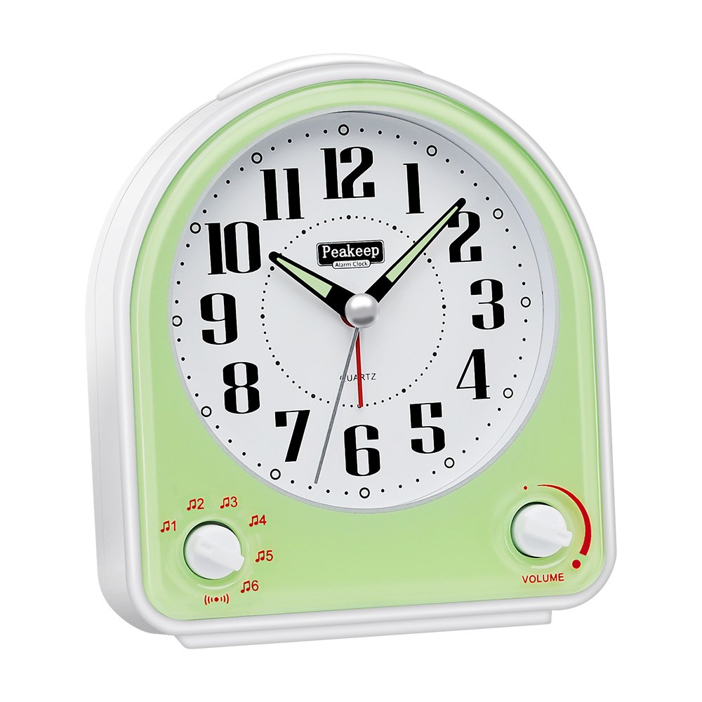 Peakeep Nonticking Silent Alarm Clock, Optional 7 Wakeup Sounds with