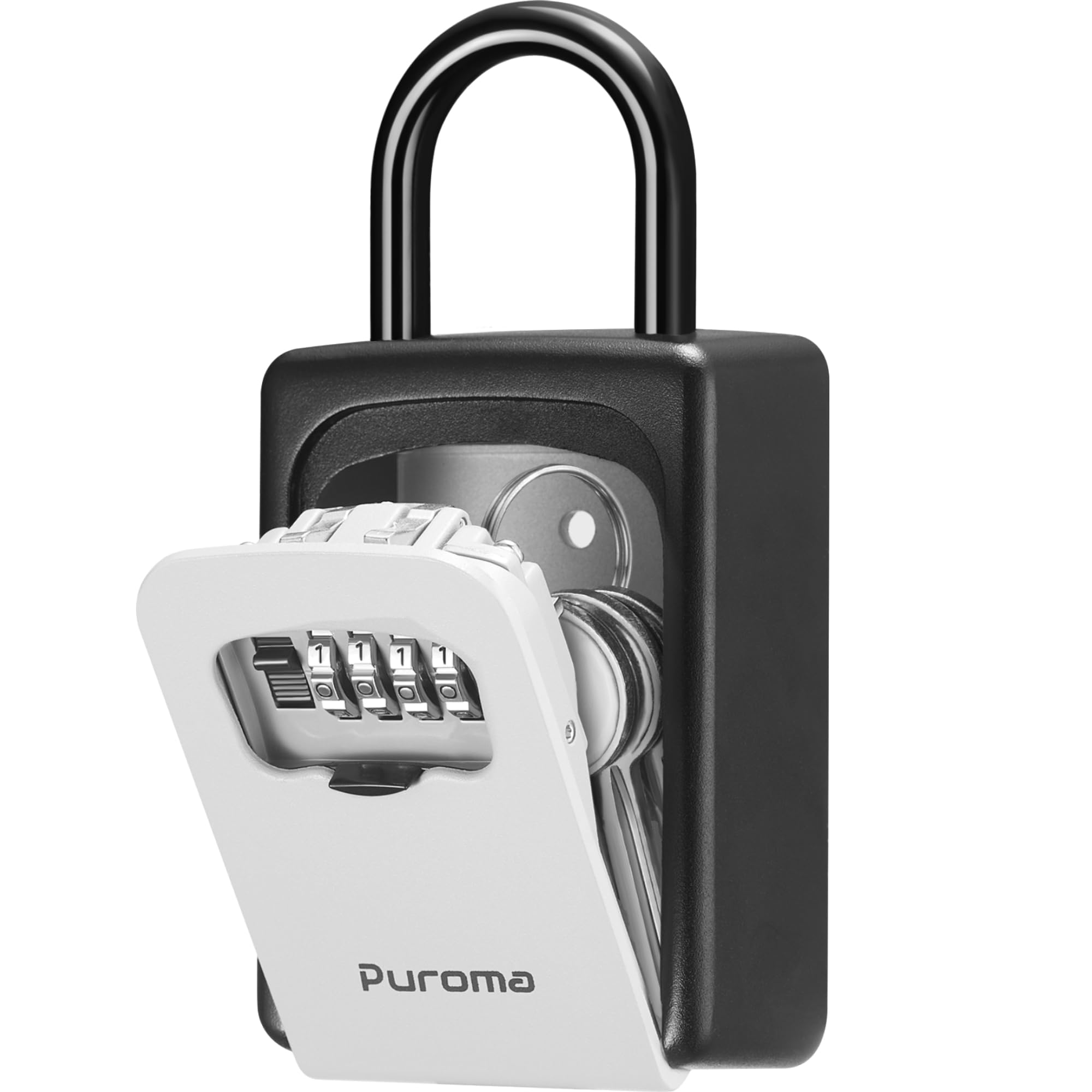 Photo 1 of Puroma Lock Box, Large Key Lock Box Resettable Combination Code Lockbox, Portable Wall Mount Lockbox Security Safe Box for Outside Outdoor Home Office Door Handle House Key, Gray (1 Pack)