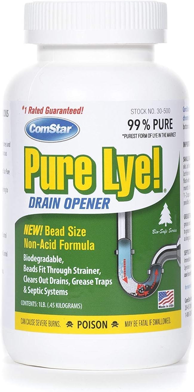 Comstar 024924305003 Pure Lye Bead Drain Opener, 1 lb, White (4 Bottle(1 lb, White))