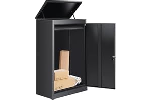 KAIWRXIN Package Delivery Box for Outside - 24.3 * 18 * 43.5IN Lockable Black Metal Parcel Drop Box, Anti-Theft, IPX3 Waterproof, Weather-Resistant Mailbox for Porch, Fence, Curbside