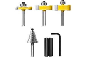 1/4 Inch Shank Rabbet Router Bit Set, 3 Pieces Carbide Tipped Rabbeting Router Bit with 6 Bearings Set, Interchangeable and A