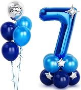 Balloon Dance 40 Inch Blue Number 7 Party Balloons Kit with Stars and Happy