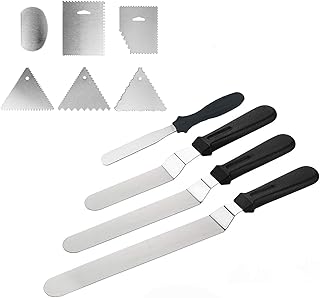 4 Abgewinkelte Paletten aus Edelstahl + 6 Schaber, Spachtel/Spatel zum Verzieren von Torten, Kuchen, Gebäck und Muffins