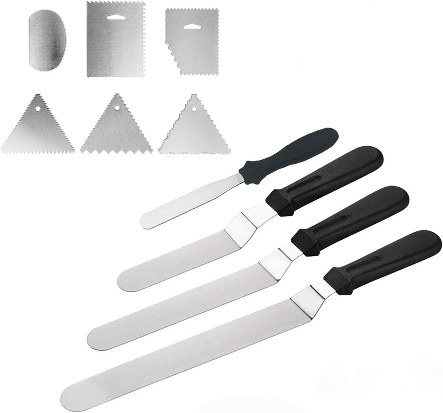 4 Abgewinkelte Paletten aus Edelstahl + 6 Schaber, Spachtel/Spatel zum Verzieren von Torten, Kuchen, Gebäck und Muffins
