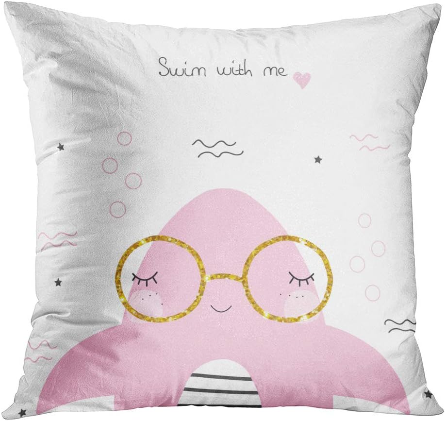 Moladika Throw Pillow Cover 18x18 Inch Square Cute Little Shark Lettering Kids Fashion Cushion Home Decor Living Room Sofa Bedroom Office Polyester Pillowcase