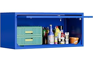 MIIIKO Wall Cabinet with 1 Door, Wall Mounted Garage Tool Cabinets, Blue Locking Small Metal Floating Cabinet for Garage, Home Office, Kitchen and Pantry