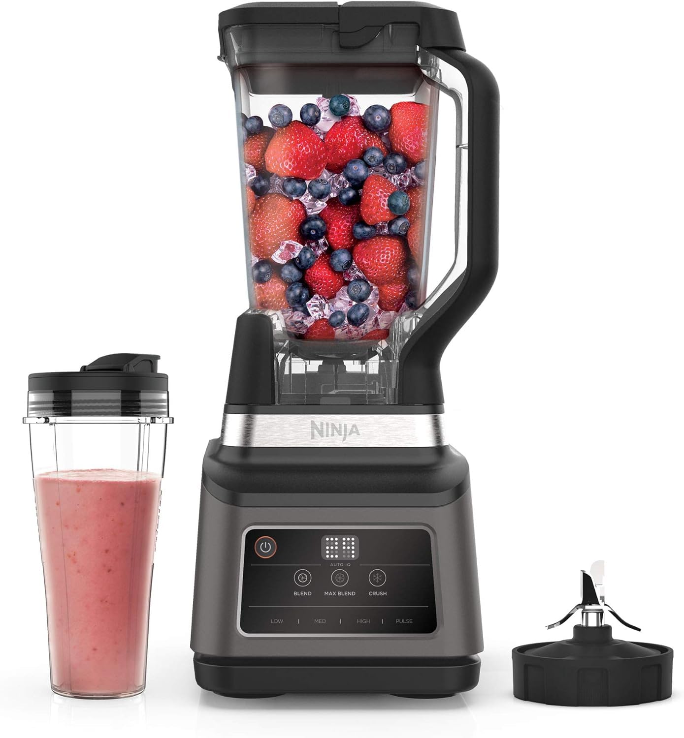 Ninja 2-in-1 Blender with 3 Automatic Programs Blend, Max Blend, Crush, and 4 Manual Settings, 2.1L Jug & 700ml Cup, 1200W, Dishwasher Safe Parts, Auto-iQ, Black BN750UK