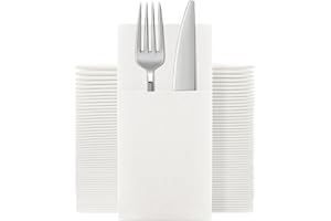 JEBBLAS 100Pack Disposable Cloth Like Napkins, Built-in Flatware Pocket, Wedding Party Linen Feel White Napkin, Prefolded for