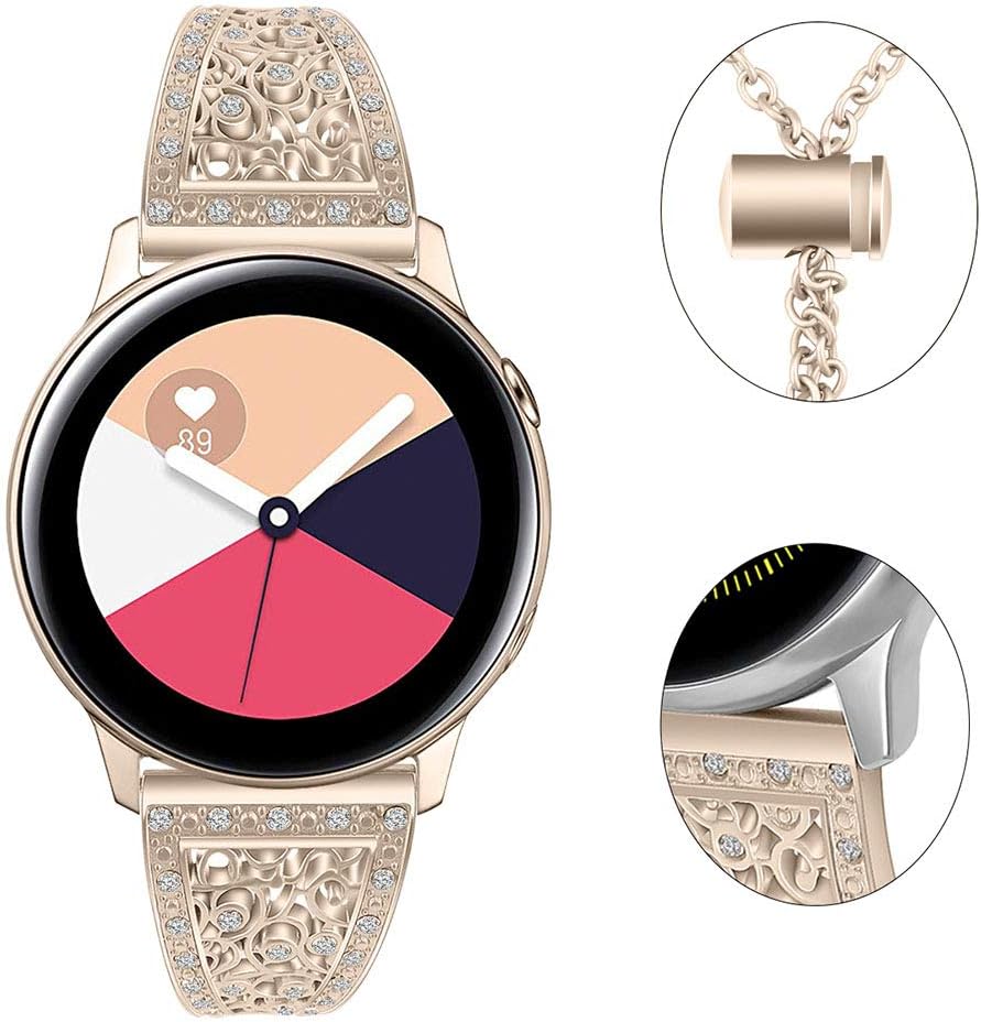 Myada Compatible for Samsung Galaxy Watch Active 2 Strap for Women 20mm Quick Release Watch Strap Bling Glitter Metal Bracelet Wristband Replacement Strap for Samsung Galaxy Watch 3 41mm/42mm/Active