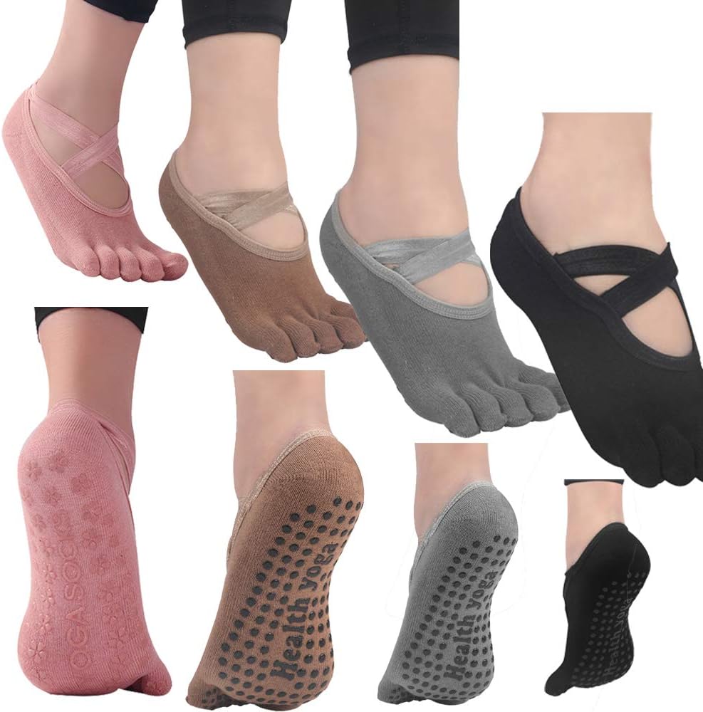 pido Yoga Socks Non slip Absorbent Open Toe Five Fingers Socks, Best Gift for women in Holiday