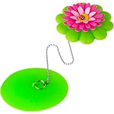 Vigar Flower Power Bathtub Drain Stopper with Chain, Pink Green | Universal Tub Stopper Bathtub Plug for Tub Drain, Decorative Daisy Bath Tub Stopper for Bathroom Sink Accessories