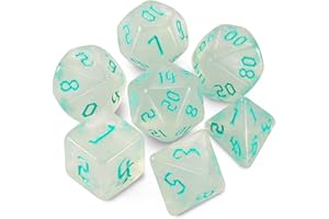 QMAY DND Dice Set -D&D Polyhedral Dice (7 Pcs) for Dungeons and Dragons (Transparent White Glitter)