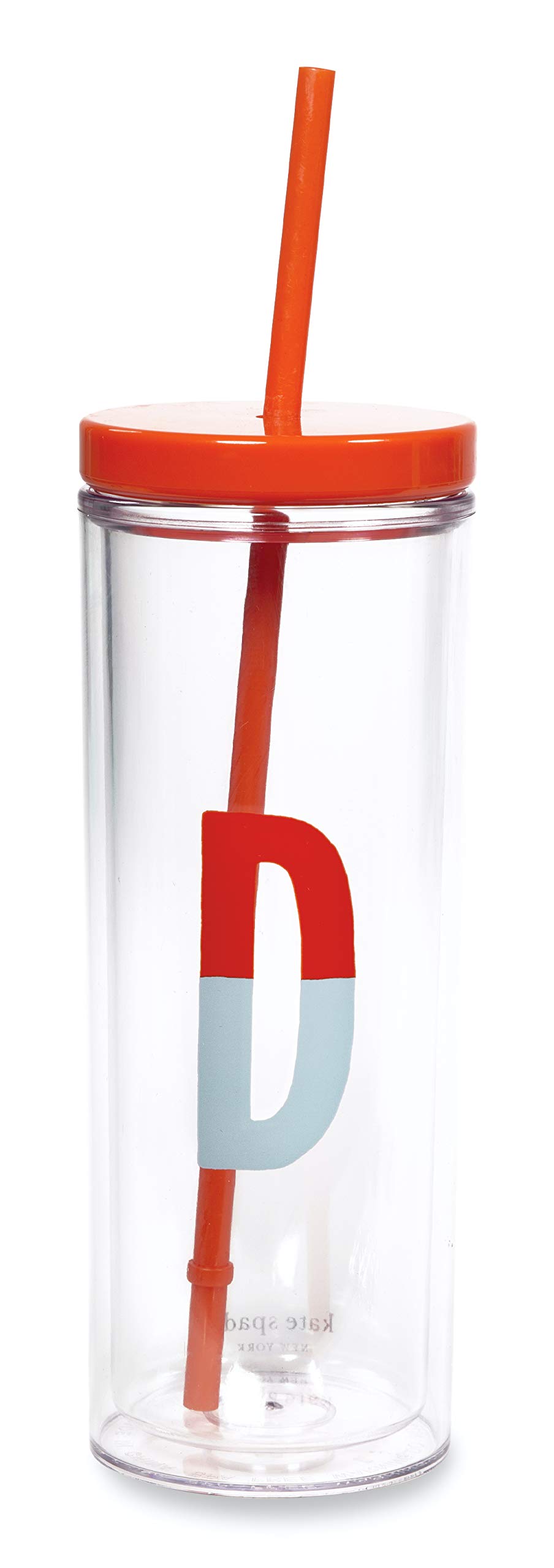 Kate Spade New York Insulated Initial Tumbler with Reusable Straw, 20 Ounce Acrylic Travel Cup with Lid, D (red)