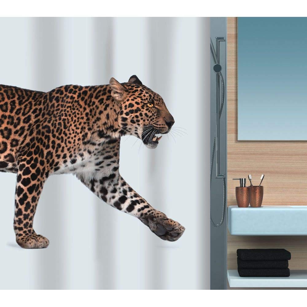 Spirella Polyester Leopard Shower Curtain, Beige/Black