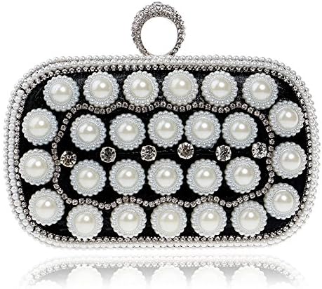 LoriLi New Arrival Women's Pearl Clutch Rhinestone Evening Bag(Red)
