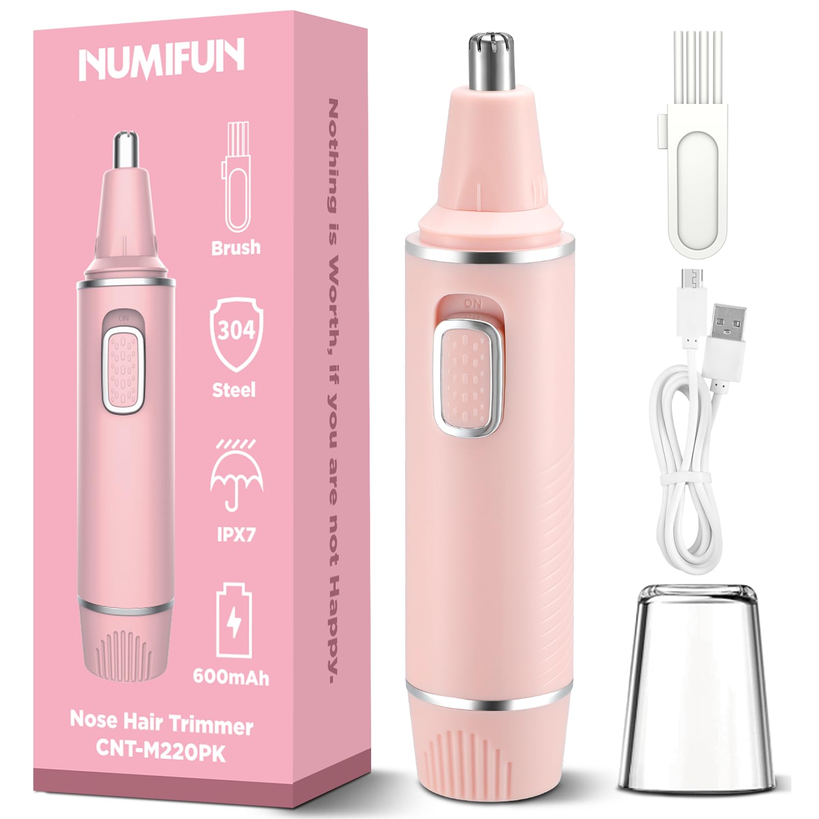 Painless Nose Hair Trimmer for Women Rechargeable 2025 Upgrade Nose Trimmer Ladies Noses Hair Trimmer Dual Edge Blades with IPX7 Waterproof,Powerful Motor,Easy Cleansing,Pink