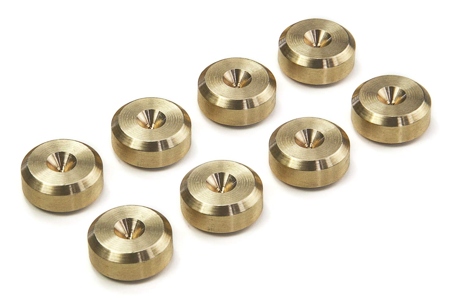 PrecisionGeek – Speaker Spike Pads Ø16 mm, Chamfered Shape, Solid Brass, Vibration Dampers for HiFi Speakers, Subwoofers, Cabinets, Stands and Soundbars – Set of 8 Pads