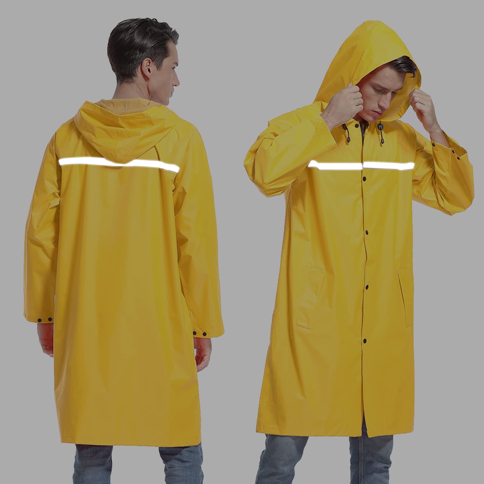 SaphiRose Mens Long Hooded Safety Rain Jacket Waterproof Emergency Raincoat Poncho