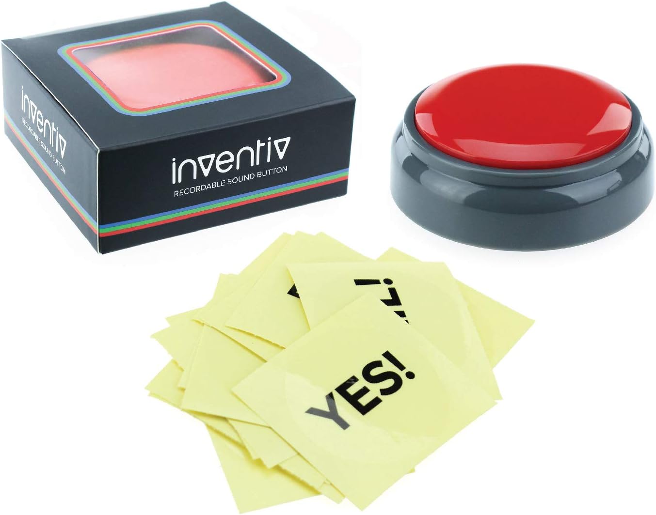 Inventiv 30 Second Custom Recordable Talking Button, Record & Playback Your Own Message, Quality Voice Sound Recorder - 15 Phrase Stickers Included (Red)