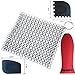 Cast Iron Cleaner Scrubber XL 8x6 Inch 316L Stainless Steel Cleaning Set For Cook Pan Scraper Grill With Two Durable Polycarbonate Scrapers + Silicone Red Chainmail Pan Handle Holder By ItayKitchen