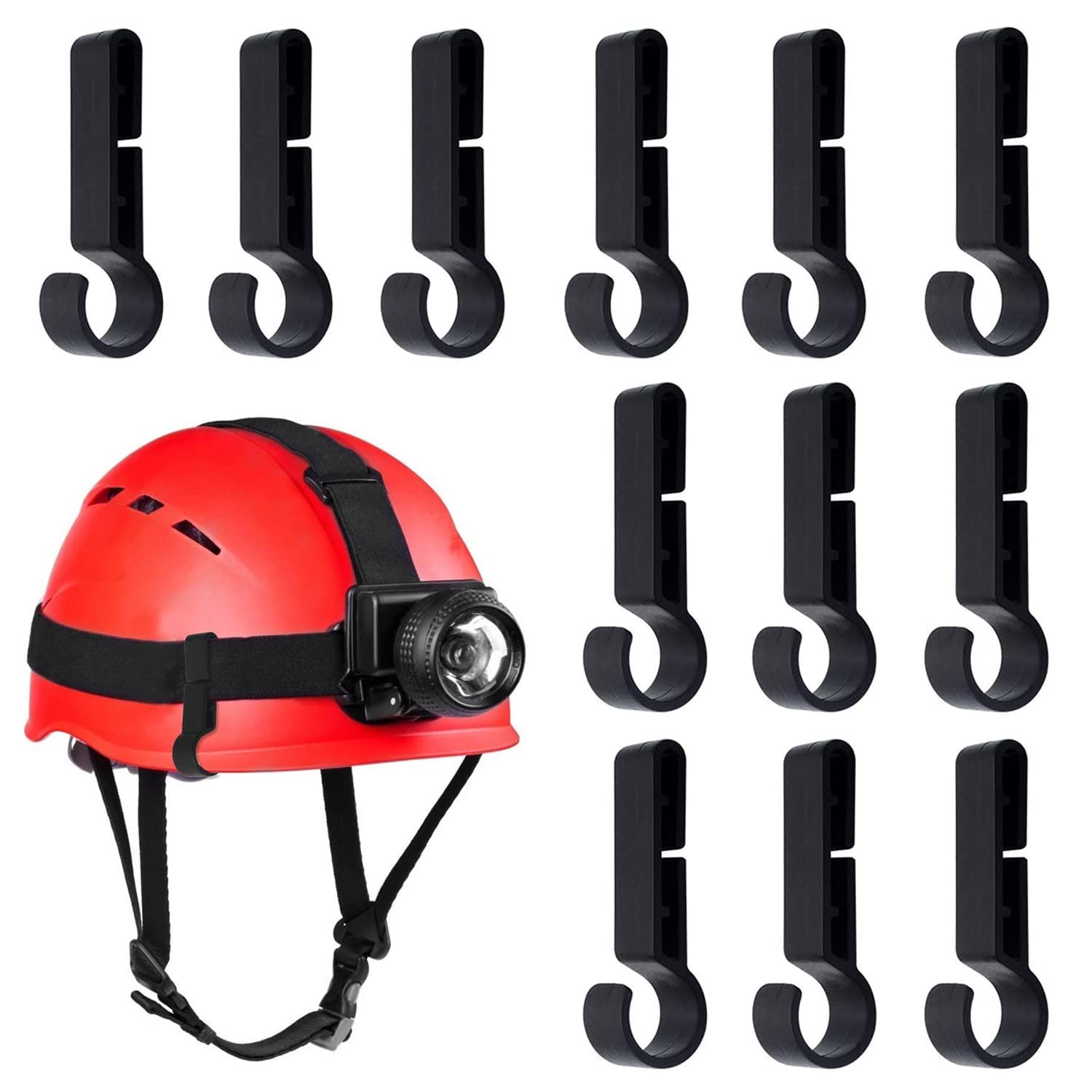XPOOP 12 Pcs Helmet Headlamp Clips, Black Plastic Hardhat Hooks, Headlamp Hooks, Helmet Clips