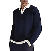 BAYAMO Mens Polo Sweater V Neck Long Sleeve Pullover Sweater Casual Knit Textured Sweater Navy M