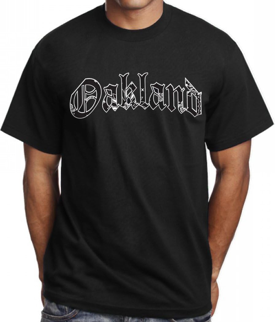 CaliDesign Men's Oakland Bandana T Shirt Old English Cholo One Nation Aztec Tee
