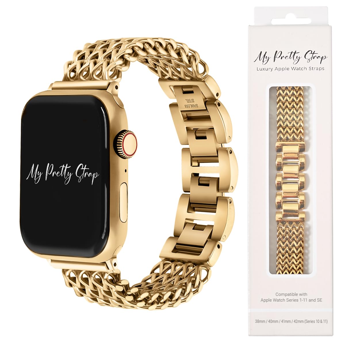 Photo 1 of My Pretty Strap – Stainless Steel iWatch Band for Women – Compatible with Apple Watch (38/40/41/42/44/45/49MM) – Fits Wrists 4.9 to 6.3 Inches (125–160 mm) – Easy Resizing- No Tool Needed- Mermaid