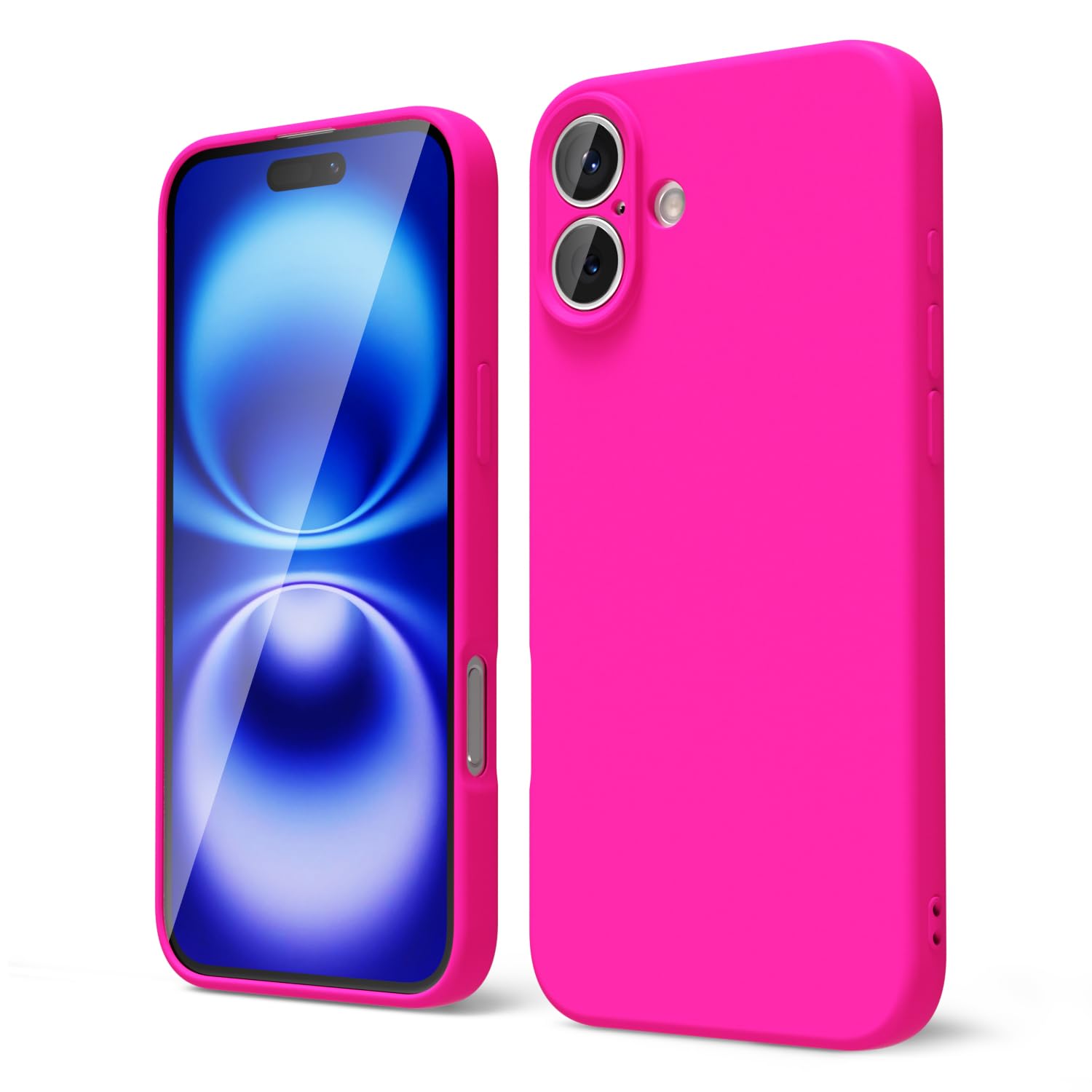 Photo 1 of oakxco for iPhone 16 Phone Case Liquid Silicone, Thin Slim Soft Rubber Gel TPU Plain Protective Simple Cover for Women Girl Cute, Matte Solid Color Aesthetic, Hot Pink