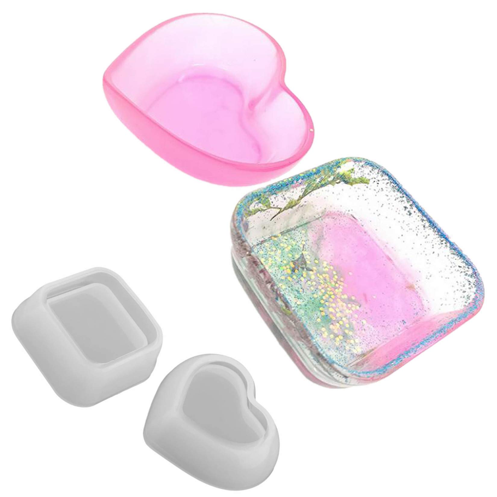 Resin Tray Mould- 2 Pcs Heart Square Shape Jewelry Tray Moulds Soap Dish Ashtray Epoxy Resin Casting Mold Candle Holder Making Silicone Molds for Resin Crafts