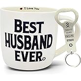 MALLAbyLAMMA Best Husband Mug 12 Ounce Ceramic, Husband Keychain Bottle Opener, Best Husband Ever, Husband Coffee Mug from Wife, Romantic Gifts for Husband Birthday Valentine Christmas