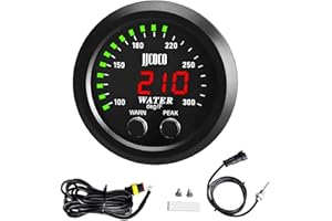 ZHSYMX Universal 52mm Water Temperature Gauge with Alarm and 1/8 Npt Sensor Car Digital Meter Red Display Green Ambient Light Temp 100-300F(-17~187C)