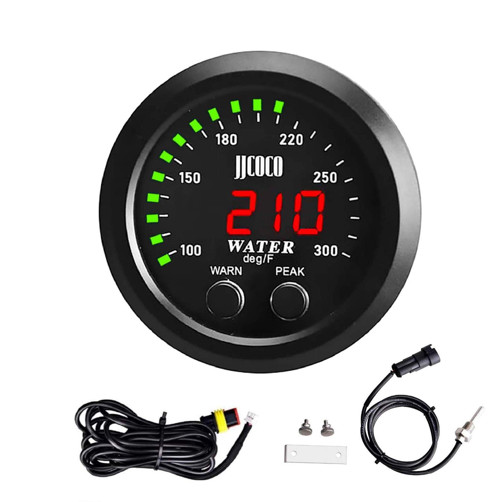 Photo 1 of ZHSYMX Universal 52mm Water Temperature Gauge with Alarm and 1/8 Npt Sensor Car Digital Meter Red Display Green Ambient Light Temp 100-300F(-17~187C)