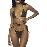 Women Halter String Bikini Set Sexy Thong Cheeky Two Piece Swimsuits Solid Color Bathing Swimwear