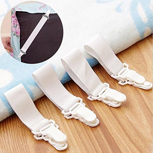 Bedding - 4x Bed Sheet Grippers Clip Holder Fasteners Set Elastic - Bed Sheet Grippers Set Of 4 Non Slip Holders Fasteners Clip Metal Straps Clips Fitted Holder Adjtable Spenders - 1PCs