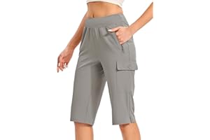 Rdruko Women's Long Hiking Shorts Below Knee Length 15" Bermuda Casual Short Capris with Zipper Pockets