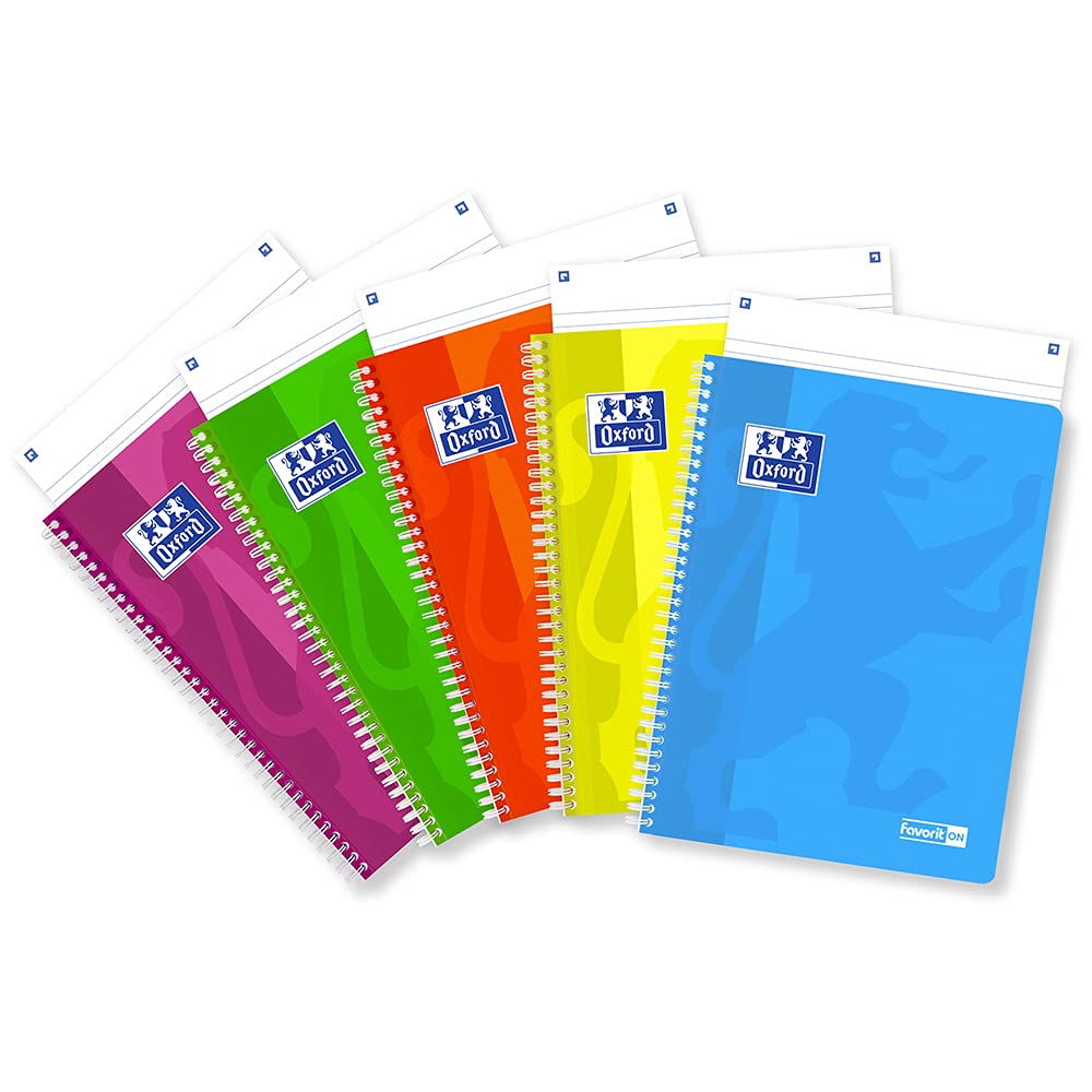 Favorit Spiral Notebook A4, Ruling 1R, Paper 90 g/m², Pack of 5, Assorted Neon Colours