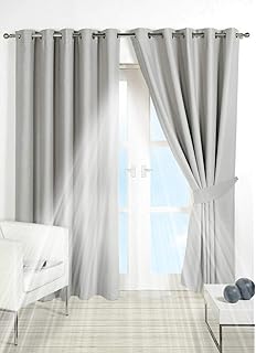 Silver Grey Faux Silk Lined Curtains With Eyelet Ring Top 66