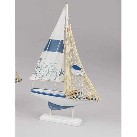Deko Objekt Segelschiff weiß blau 40cm maritim Design Boot Schiff Segelboot
