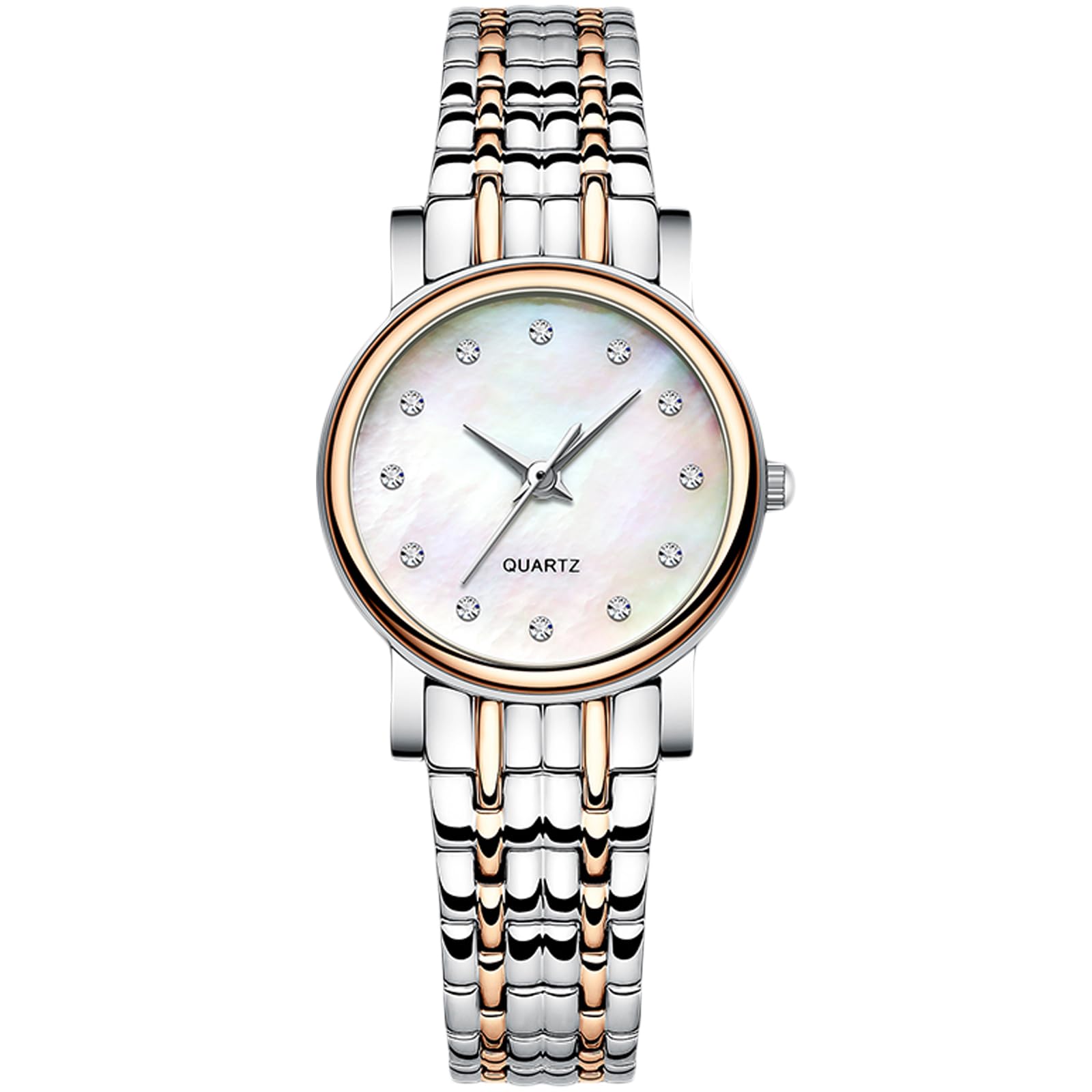 RORIOS Women Watches Waterproof Analog Quartz Watch Mother of Pearl Dial with Stainless Steel Strap Fashion Rhinestone Wristwatch for Ladies Girls