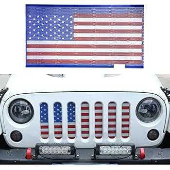 Hooke Road USA American Flag Front Grille Mesh Insert for 2007-2018 Jeep Wrangler JK & Unlimited