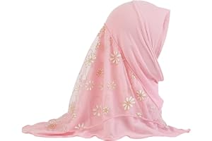 NICEYST Girls Ice Silk Muslim Khimar Hijab Headscarf Flower Arab Scarf Shawls Neck Wrap Islamic Head Wrap for Age 2-7 Years