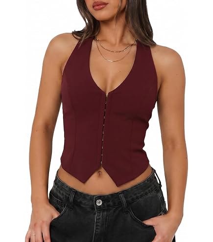 UNCOOYEE Sexy V Neck Lace Corset Top for Women Y2K Going Out Crop