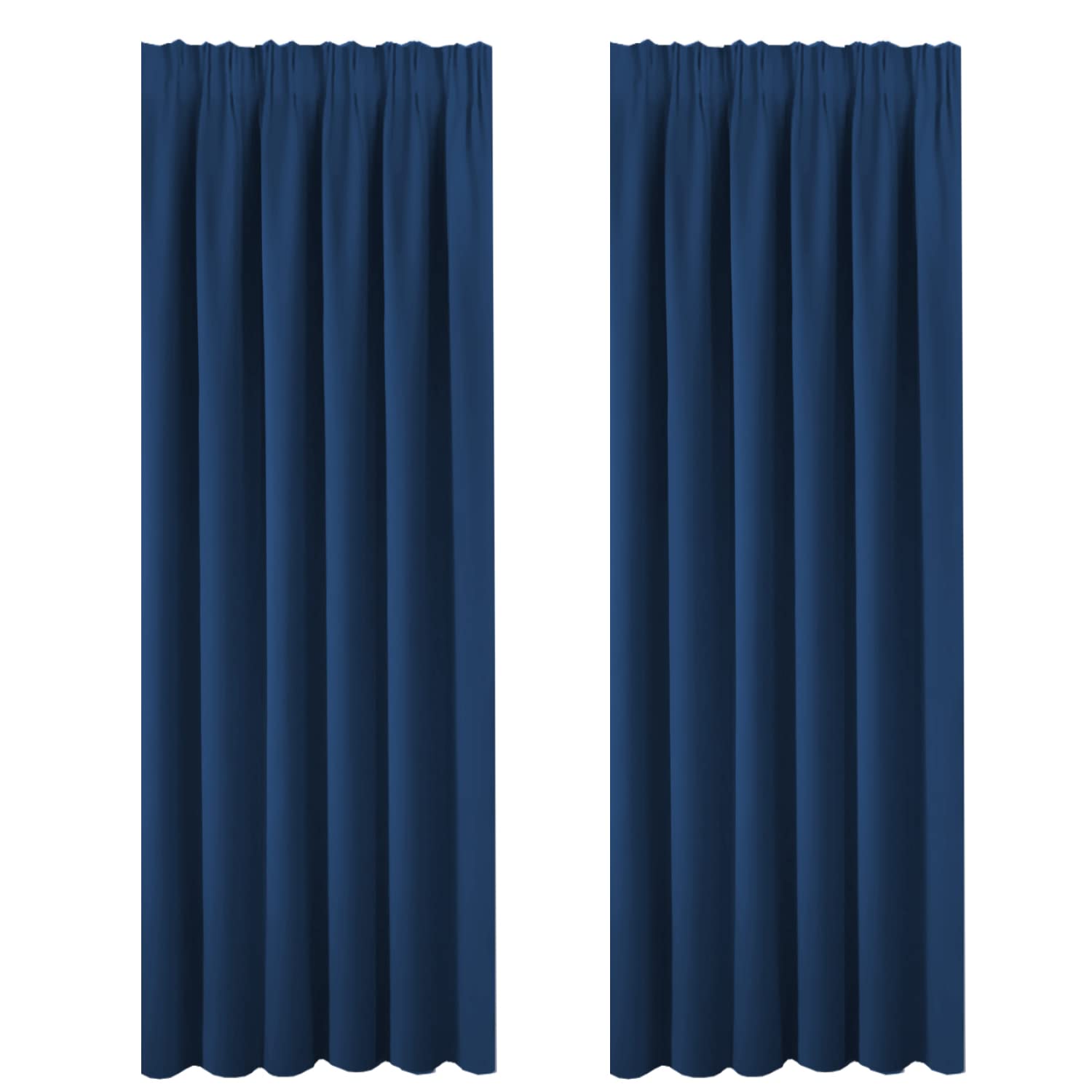 BellaHills Blackout Curtains for Bedroom - Pencil Pleat Bonus Tie Backs Thermal Insulated Room Darkening Block Out Curtains for Living Room, 2 Panels, Navy